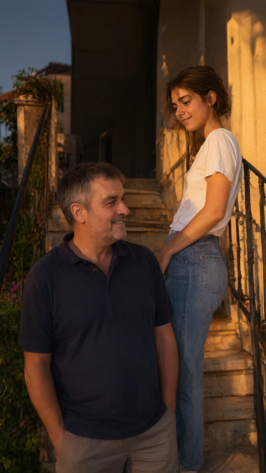 La ringhiera ferma sotto la mano di sua figlia